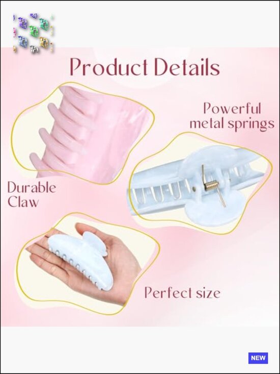12 Large Acrylic Hair Claw Clips Bulk Non-Slip Hold for Thick or Thin Hair